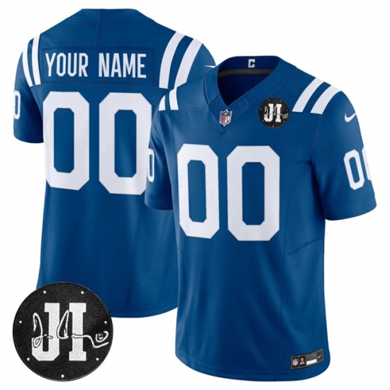 Personalized Men’s Indianapolis Colts Active Player Blue 2025 F.U.S.E. Jim Irsay Patch Limited Football Stitched Jersey