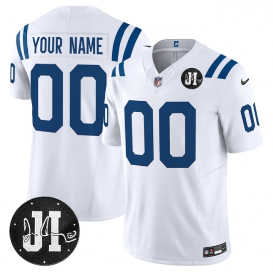 Personalized Men’s Indianapolis Colts Active Player White 2025 F.U.S.E. Jim Irsay Patch Limited Football Stitched Jersey