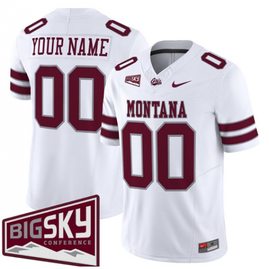 Personalized Men’s Montana Grizzlies Active Player White 2025 F.U.S.E. Big Sky Patch Limited V1 Stitched Football Jersey