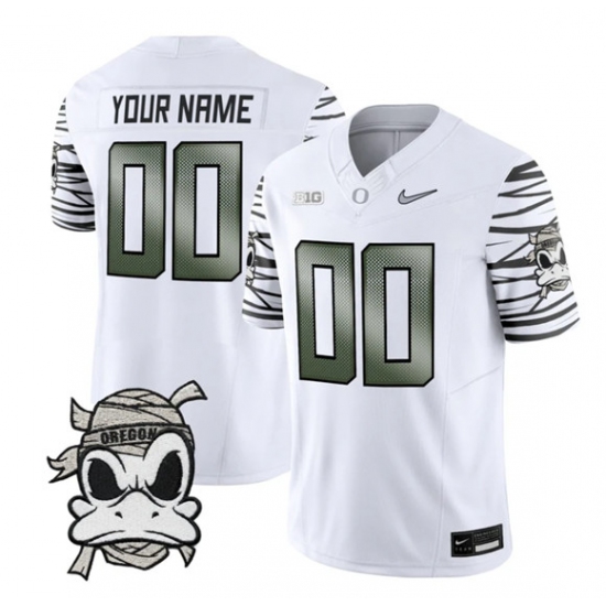 Personalized Men’s Oregon Ducks Active Player White 2025 F.U.S.E. Mummy Duck Limited V1 Stitched Football Jersey