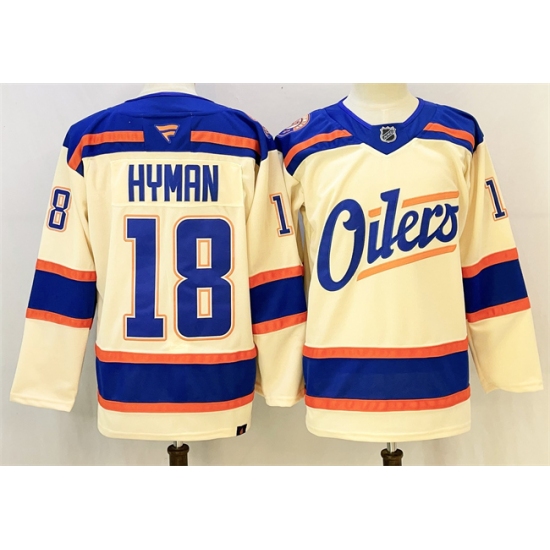 Personalized Men’s Edmonton Oilers #18 Zach Hyman Light Beige 2025 Alternate Stitched Hockey Jersey