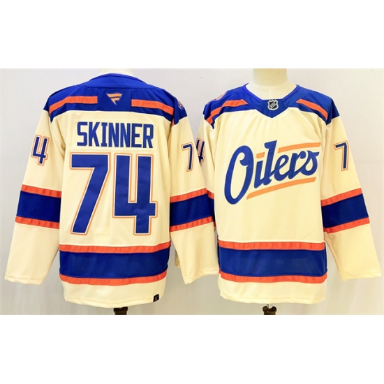 Personalized Men’s Edmonton Oilers #74 Stuart Skinner Light Beige 2025 Alternate Stitched Hockey Jersey