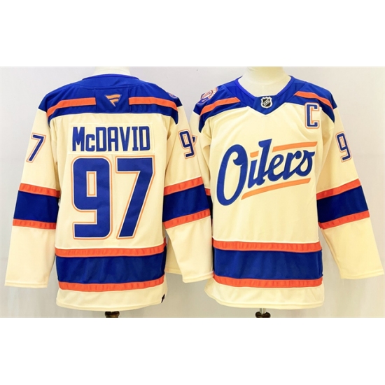 Personalized Men’s Edmonton Oilers #97 Connor McDavid Light Beige 2025 Alternate With C Stitched Hockey Jersey