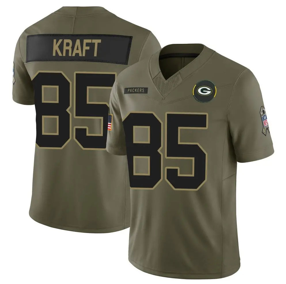 Personalized Men’s #85 Tucker Kraft Olive Limited Green Bay Packers 2025 Salute to Service Jersey