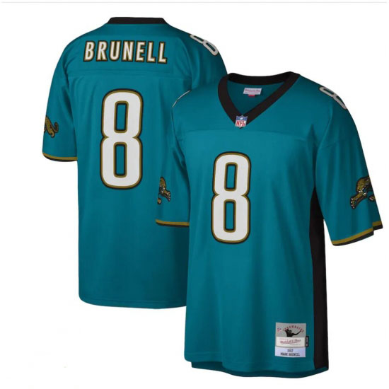 Personalized Men’s Jacksonville Jaguars #8 Mark Brunell 1997 Mitchell & Ness Teal NFL Throwback Football Jersey
