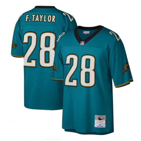 Personalized Men’s Jacksonville Jaguars #28 Fred Taylor Mitchell & Ness Teal NFL Throwback Football Jersey