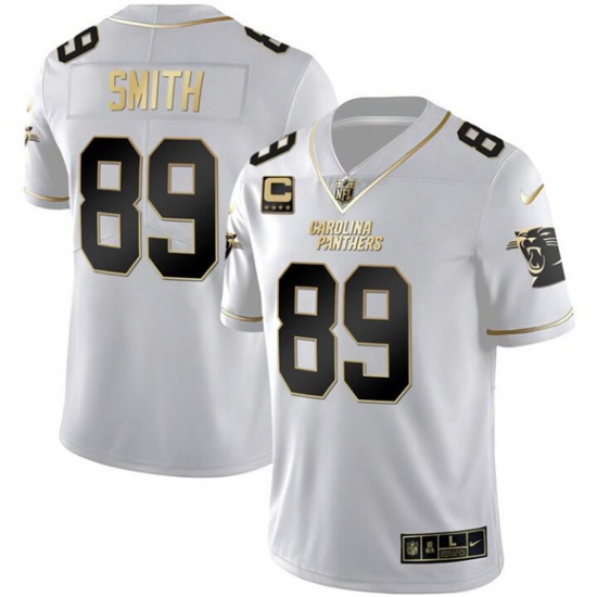 Personalized Men’s Carolina Panthers #89 Steve Smith White Gold With 4-Star C Limited Football Stitched Jersey