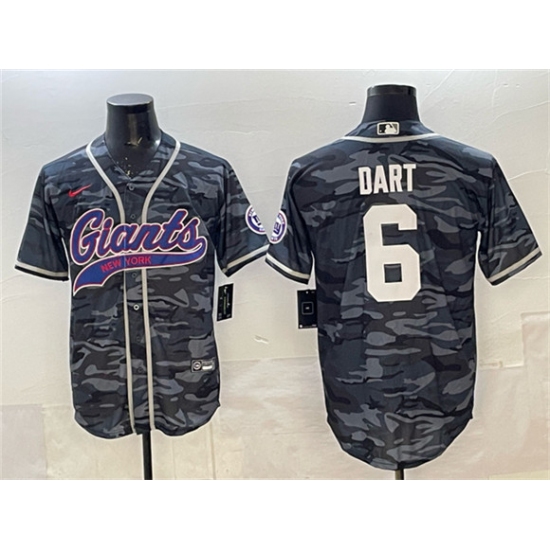 Personalized Men’s New York Giants #6 Jaxson Dart Gray Camo With Cool Base Stitched Baseball Jersey