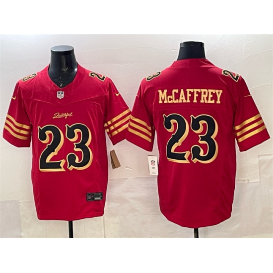 Personalized Men’s San Francisco 49ers #23 Christian McCaffrey Red Gold 2025 F.U.S.E. Rivalries Limited Football Stitched Jersey