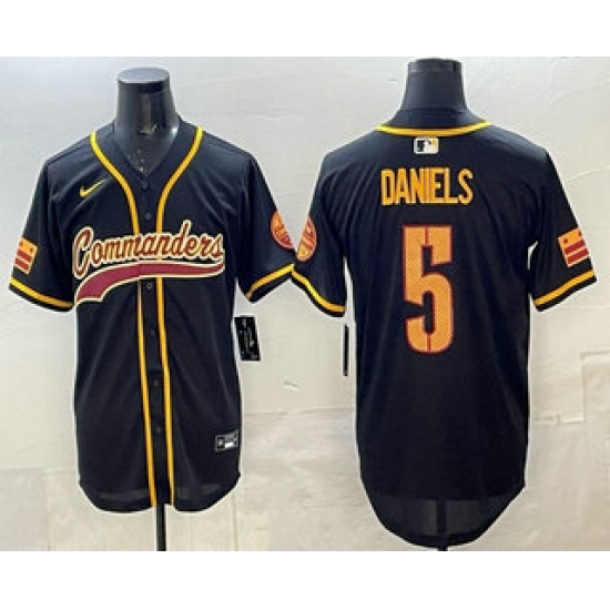 Personalized Mens Washington Commanders #5 Jayden Daniels Black Limited Stitched Baseball Jersey