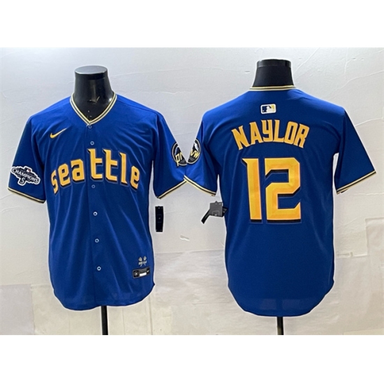 Personalized Men’s Seattle Mariners #12 Josh Naylor Royal With 2025 AL West Division Champions Limited Stitched jersey