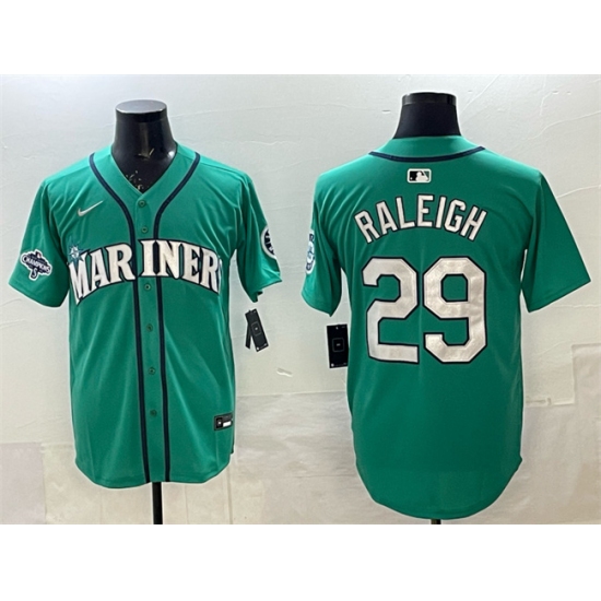 Personalized Men’s Seattle Mariners #29 Cal Raleigh Aqua With 2025 AL West Division Champions Limited Stitched jersey