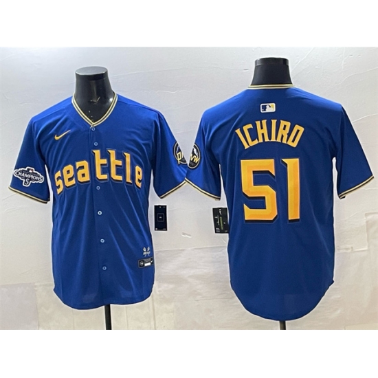 Personalized Men’s Seattle Mariners #51 Ichiro Suzuki Royal With 2025 AL West Division Champions Limited Stitched jersey