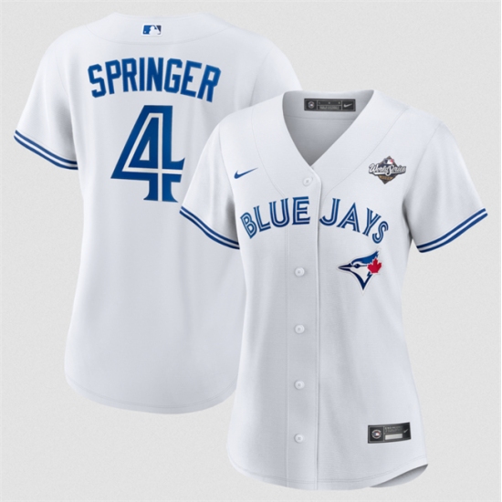 Personalized Women’s Toronto Blue Jays #4 George Springer White 2025 World Series Home Cool Base Stitched Baseball Jersey(Run Small)