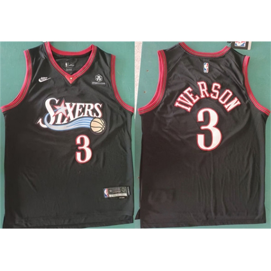 Personalized Men’s Philadelphia 76ers #3 Allen Iverson Black 2025 Classic Edition Stitched Stitched Jersey