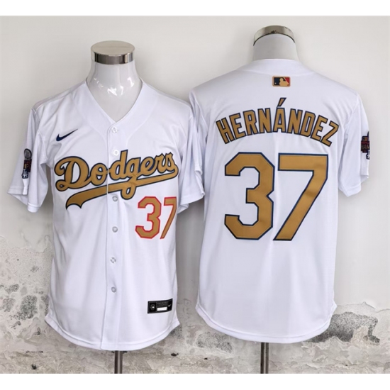 Personalized Men’s Los Angeles Dodgers #37 Teoscar Hernandez White Gold 2025 Cool Base Stitched Baseball Jersey