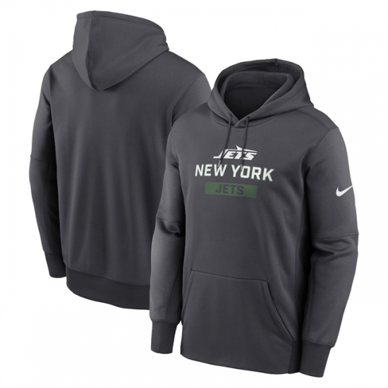 Personalized Men’s New York Jets Anthracite Toss Sweep Performance Pullover Hoodie
