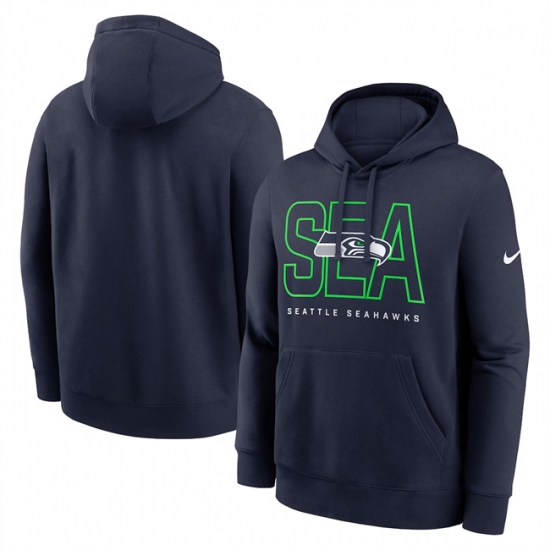 Personalized Men’s Seattle Seahawks College Navy Busted Play Club Fleece Pullover Hoodie