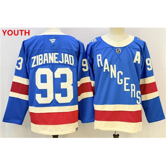 Personalized Youth New York Rangers #93 Mika Zibanejad blue with a stitched hockey jersey