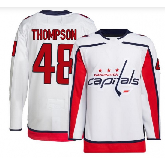 Personalized Men’s Washington Capitals #48 Logan Thompson Authentic White Away Jersey