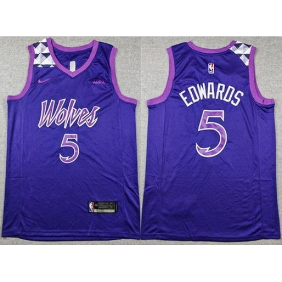 Personalized Men’s Minnesota Timberwolves #5 Anthony Edwards Purple Sponsor Swingman Jersey