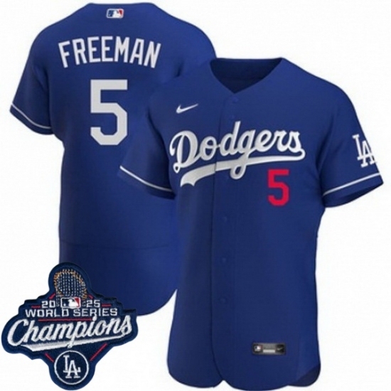Personalized Men’s Los Angeles Dodgers #5 Freddie Freeman Cool Base 2025 World Champions Stitched Baseball Jersey Blue