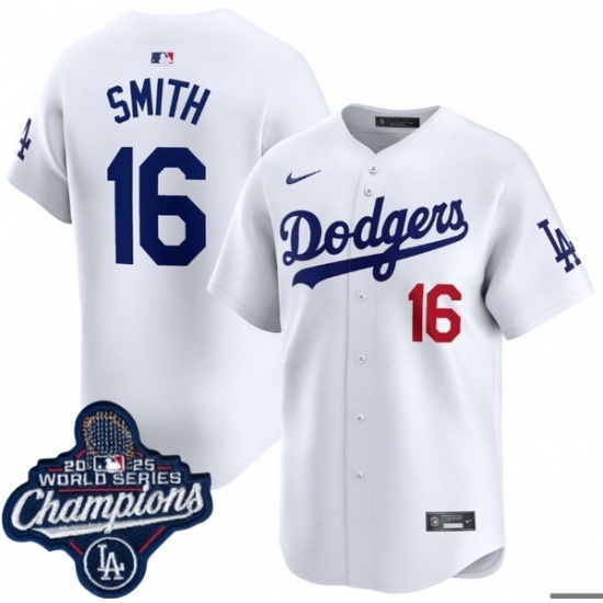 Personalized Men’s Los Angeles Dodgers #16 Will Smith Cool Base 2025 World Champions Stitched Baseball Jersey White