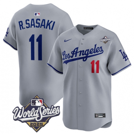 Personalized Men’s Los Angeles Dodgers #11 Roki Sasaki Gray 2025 World Series Stitched Baseball Jersey