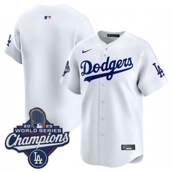 Personalized Men’s Los Angeles Dodgers Blank White 2025 Champions Stitched Baseball Jersey