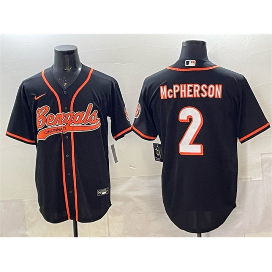 Personalized Men’s Cincinnati Bengals #2 Evan McPherson Black With Cool Base Stitched Baseball Jersey