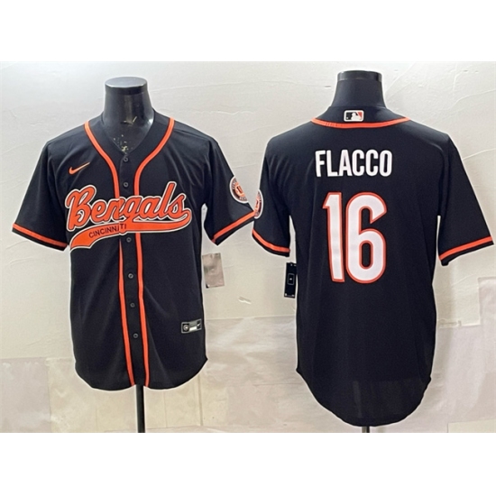 Personalized Men’s Cincinnati Bengals #16 Joe Flacco Black With Cool Base Stitched Baseball Jersey