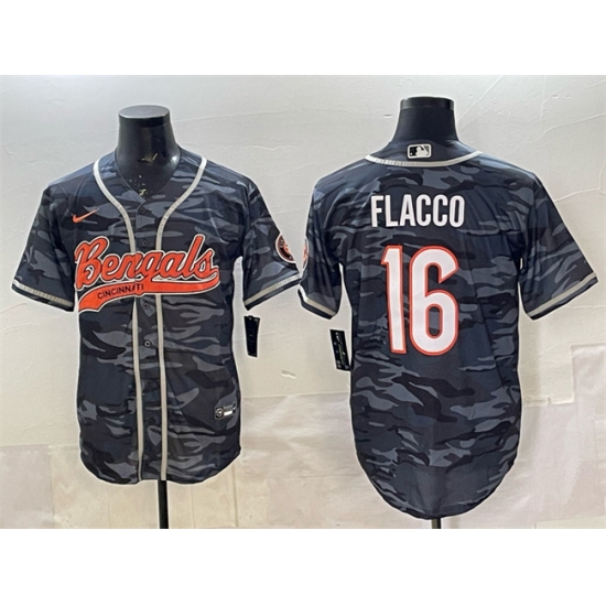 Personalized Men’s Cincinnati Bengals #16 Joe Flacco Grey Camo With Cool Base Stitched Baseball Jersey