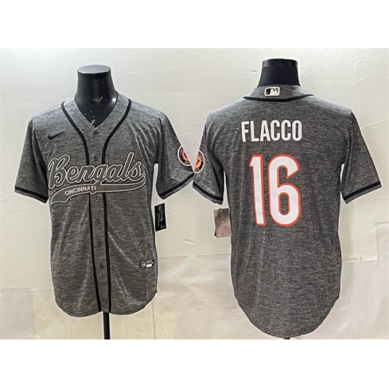 Personalized Men’s Cincinnati Bengals #16 Joe Flacco Grey With Cool Base Stitched Baseball Jersey