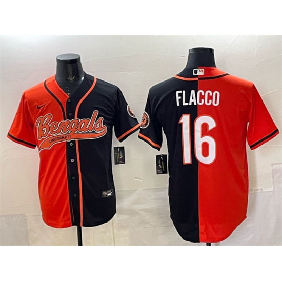 Personalized Men’s Cincinnati Bengals #16 Joe Flacco Orange Black Split With Cool Base Stitched Baseball Jersey