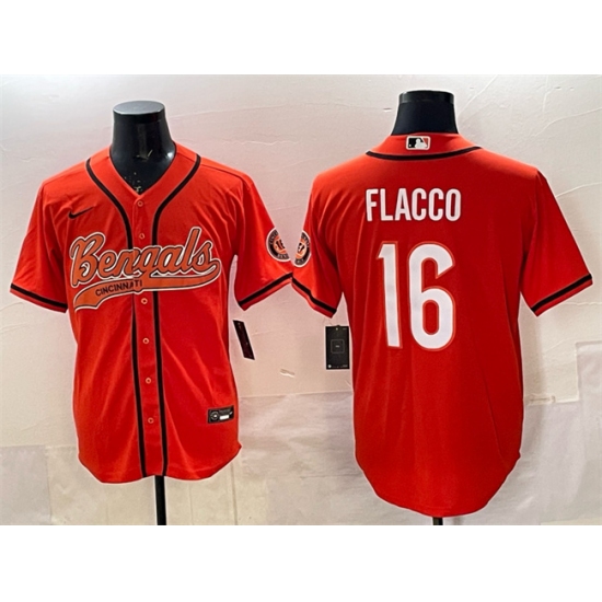Personalized Men’s Cincinnati Bengals #16 Joe Flacco Orange With Cool Base Stitched Baseball Jersey