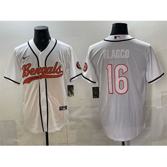 Personalized Men’s Cincinnati Bengals #16 Joe Flacco White With Cool Base Stitched Baseball Jersey