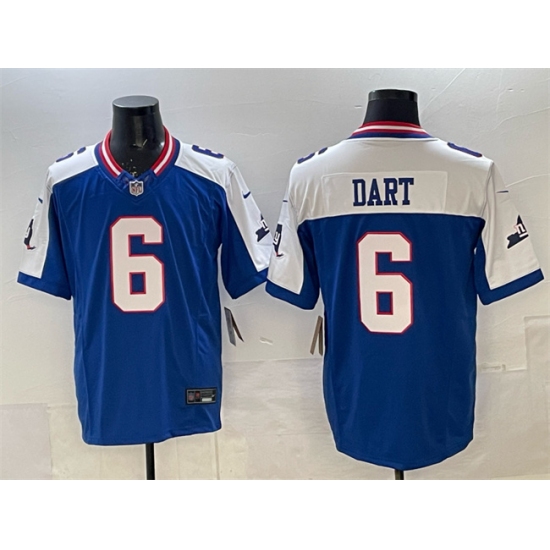 Personalized Men’s New York Giants #6 Jaxson Dart Royal White 2025 Draft F.U.S.E. State Patch Limited Stitched Football Jersey