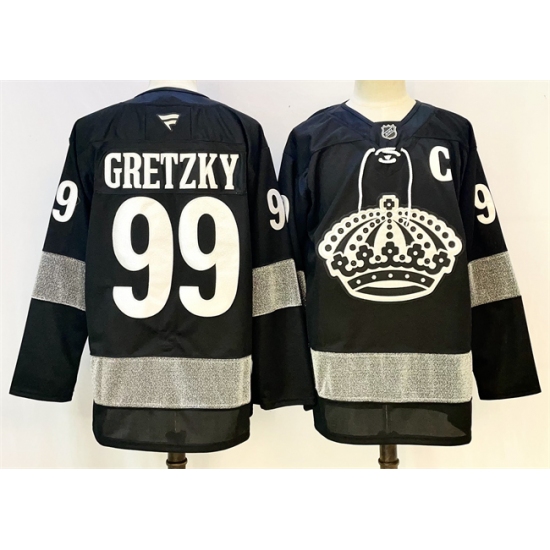 Personalized Men’s Los Angeles Kings #99 Wayne Gretzky Black With C Alternate Stitched Hockey Jersey