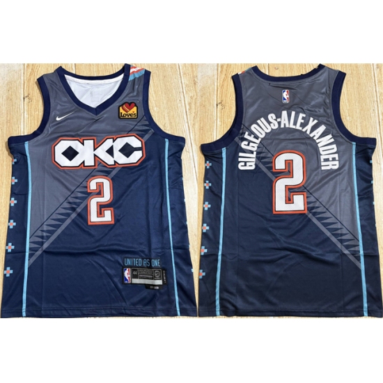 Personalized Men’s Oklahoma City Thunder #2 Shai Gilgeous-Alexander Navy Stitched Basketball Jersey