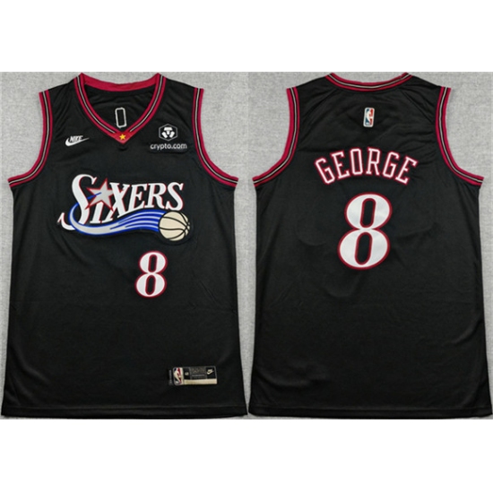 Personalized Men’s Philadelphia 76ers #8 Paul George Black 2025 Classic Edition Stitched Stitched Jersey