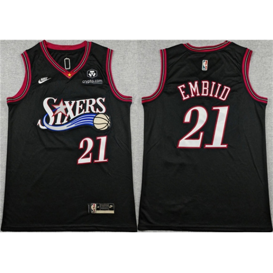 Personalized Men’s Philadelphia 76ers #21 Joel Embiid Black 2025 Classic Edition Stitched Stitched Jersey