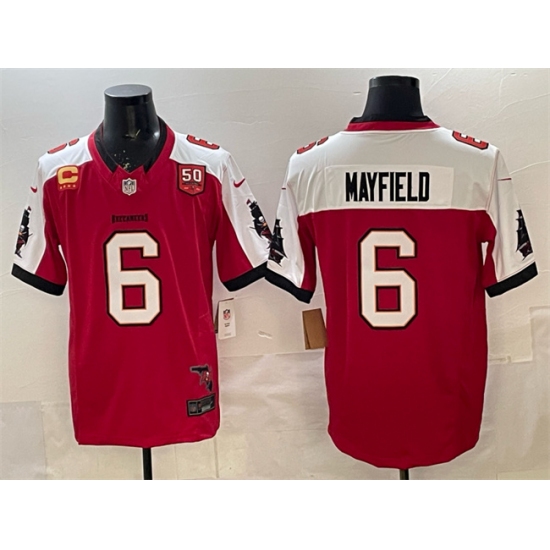 Personalized Men’s Tampa Bay Buccaneers #6 Baker Mayfield Red Alternate F.U.S.E. 50th Season 4-Star C Limited Football Stitched Jersey