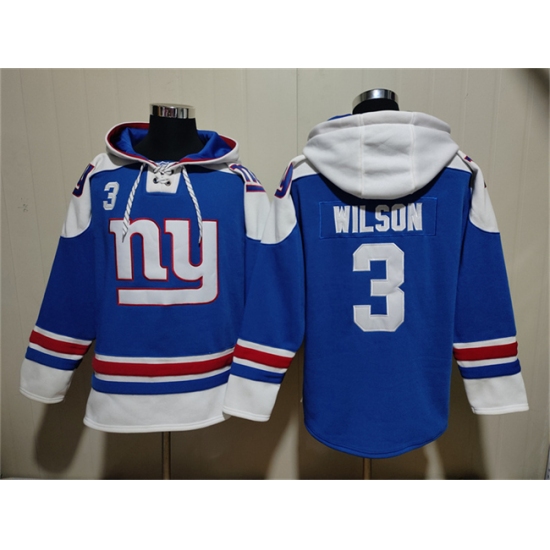 Personalized Men’s New York Giants #3 Russell Wilson Blue Ageless Must-Have Lace-Up Pullover Hoodie