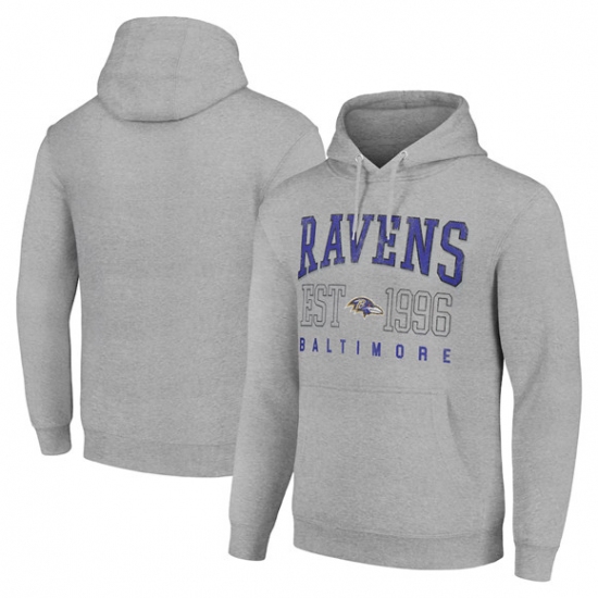 Personalized Men’s Baltimore Ravens Gray Throwback Logo Pullover Hoodie
