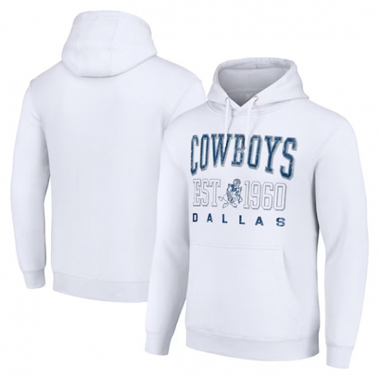 Personalized Men’s Dallas Cowboys White Throwback Logo Pullover Hoodie
