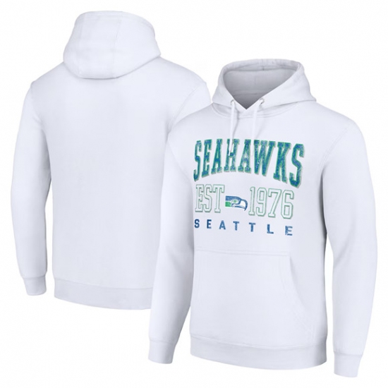 Personalized Men’s Seattle Seahawks White Throwback Logo Pullover Hoodie