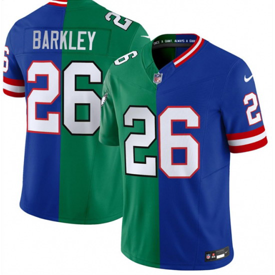 Personalized Men’s Philadelphia Eagles x Giants #26 Saquon Barkley Green Royal Split F.U.S.E. Untouchable Limited Football Stitched Jersey