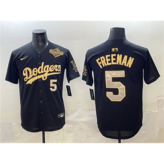 Personalized Men’s Los Angeles Dodgers #5 Freddie Freeman Black Gold 2025 World Series Limited Stitched Baseball Jersey