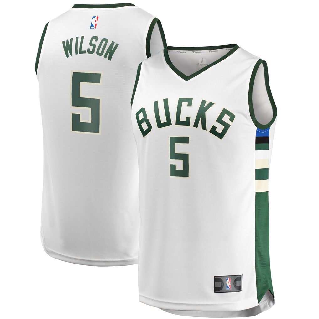 Personalized Men’s Milwaukee Bucks #5 D.J. Wilson Fast Break White Jersey