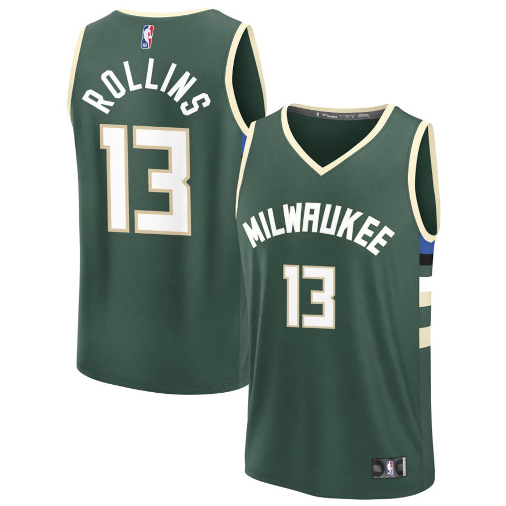 Personalized Men’s Milwaukee Bucks #13 Ryan Rollins Jersey Jersey Icon Edition Green